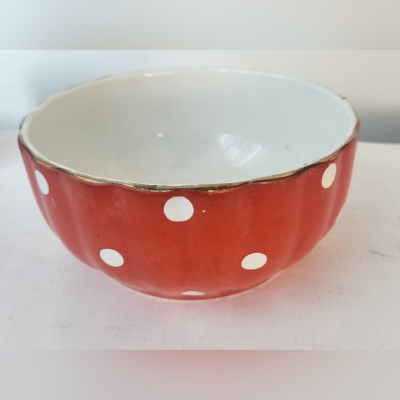 Vintage Sarreguemines France Mixing Bowl 6.75" Red With White Polka Dots - Picture 3 of 5